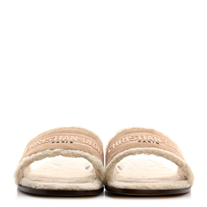 Christian Dior Suede Goatskin Shearling Embroidered Dway Slide Sandals 40.5 Cookie 3 of 9