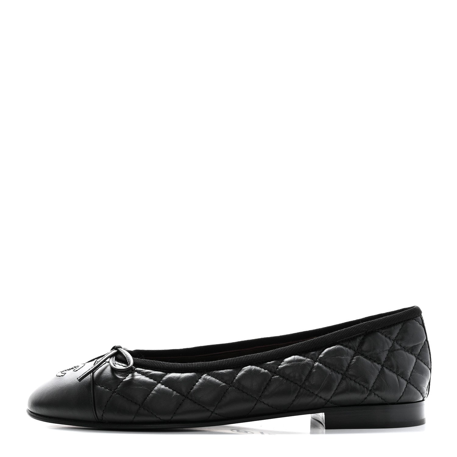 Chanel Aged Calfskin Quilted Cap Toe Ballerina Flats 38.5 Black 1 of 10