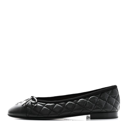 Chanel Aged Calfskin Quilted Cap Toe Ballerina Flats 38.5 Black 1 of 10