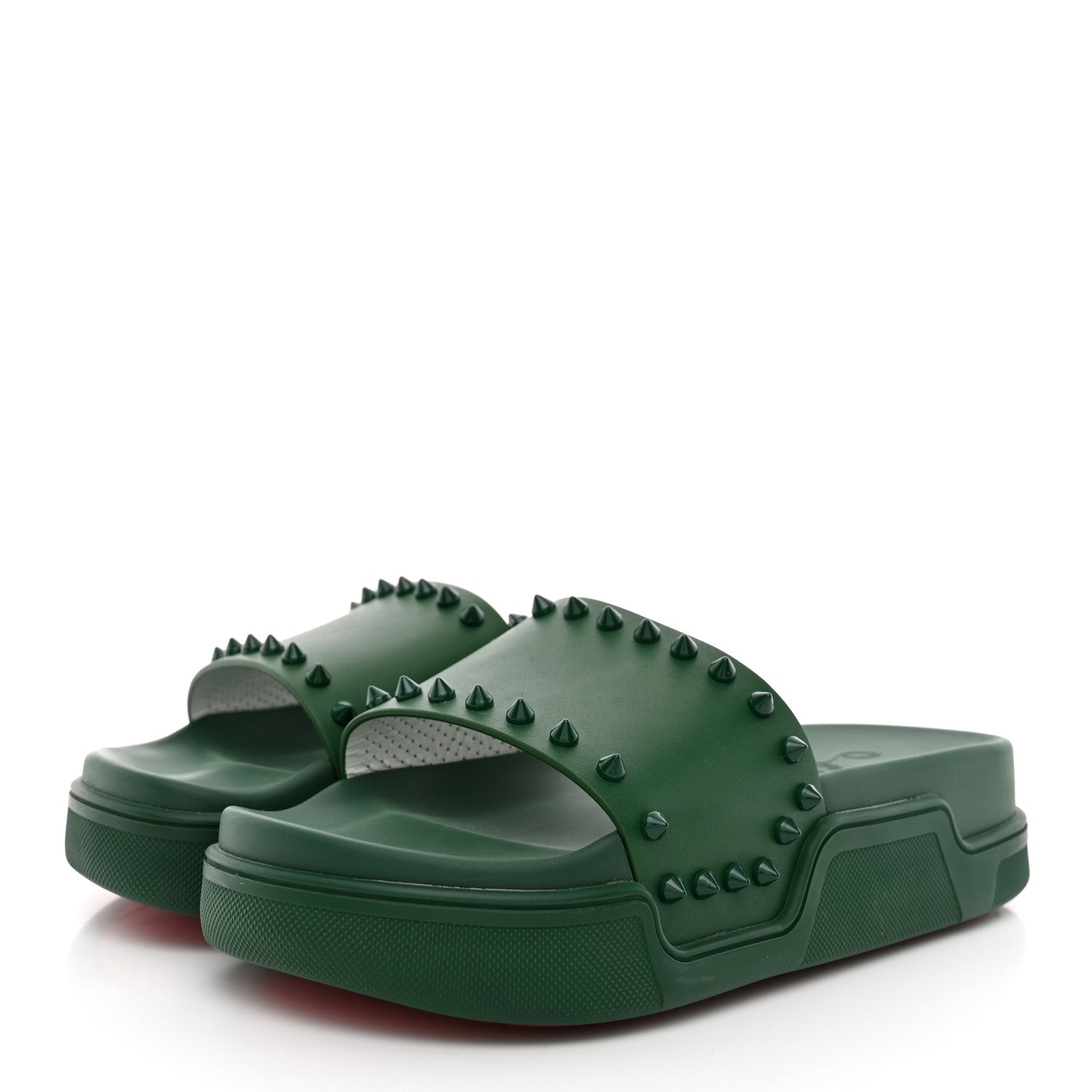 Christian Louboutin Calfskin Studded Pool Fun Platform Flat Slide Sandals 35 Green 4 of 9