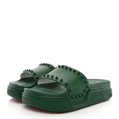 Christian Louboutin Calfskin Studded Pool Fun Platform Flat Slide Sandals 35 Green 4 of 9