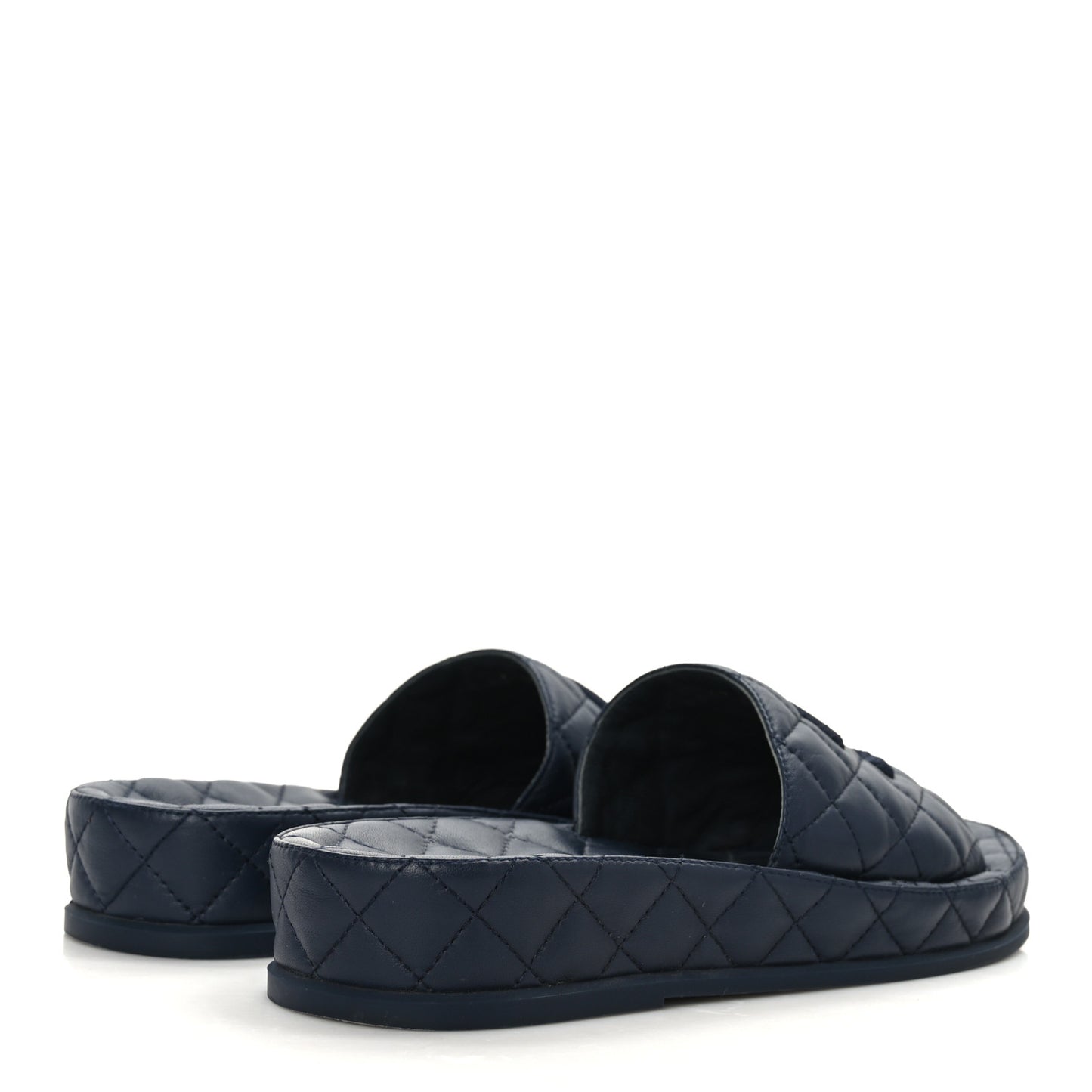 Lambskin Quilted CC Mules Sandals 37 Navy