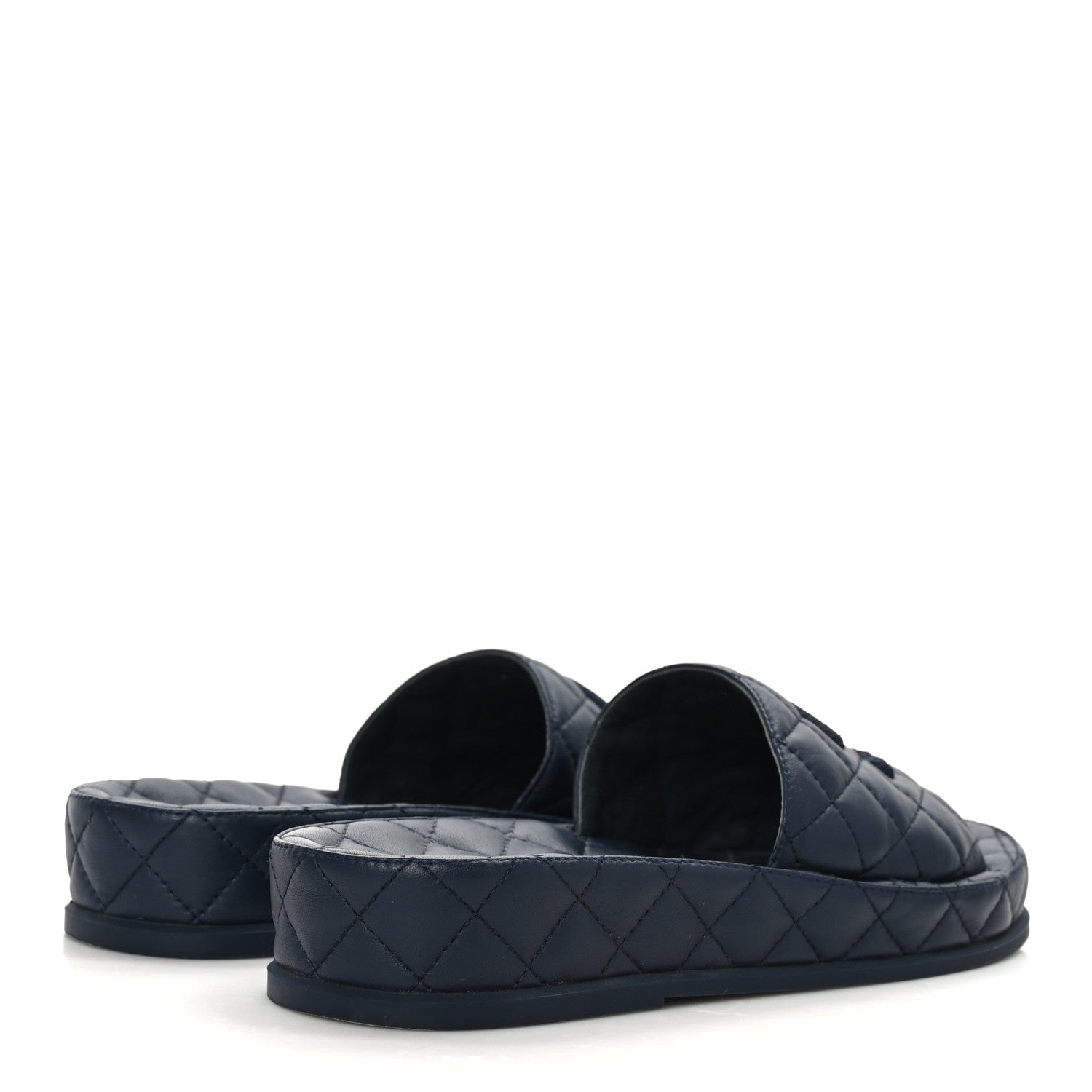 Chanel Lambskin Quilted CC Mules Sandals 37 Navy 4 of 8