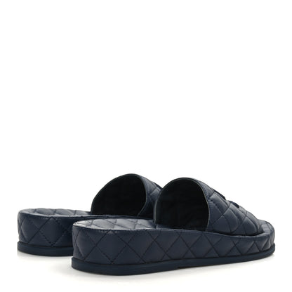 Chanel Lambskin Quilted CC Mules Sandals 37 Navy 4 of 8