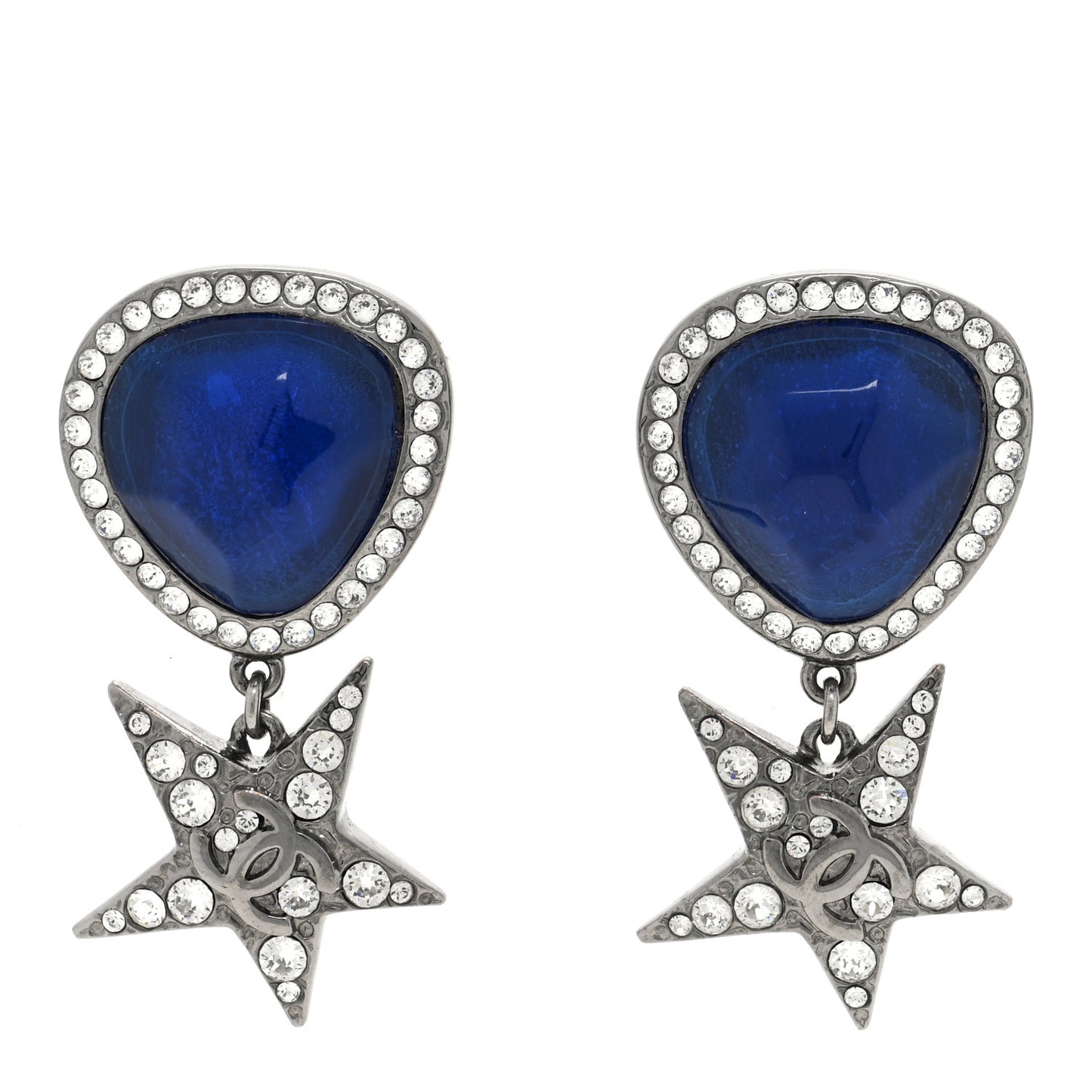 Metal Resin Crystal Star CC Drop Earrings Ruthenium Blue
