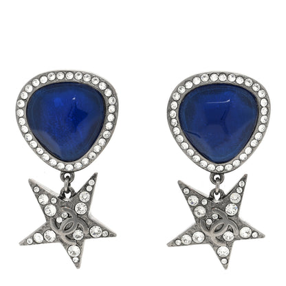 Chanel Metal Resin Crystal Star CC Drop Earrings Ruthenium Blue 1 of 4