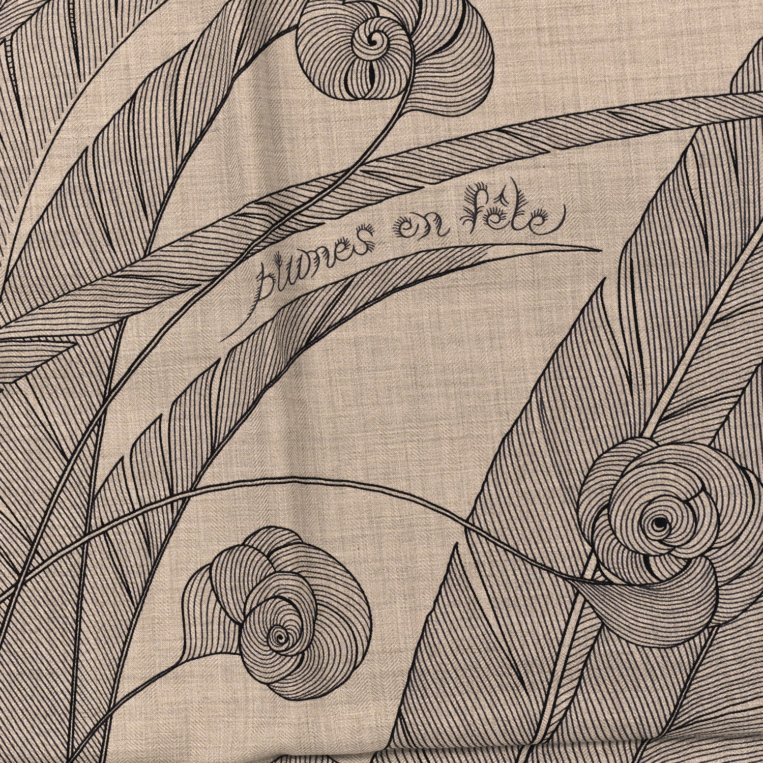 Hermes Cashmere Silk Plumes En Fete Shawl 140 Naturel Black 5 of 5
