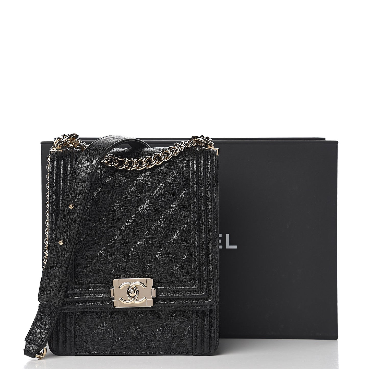 Caviar Quilted North South Boy Flap Black