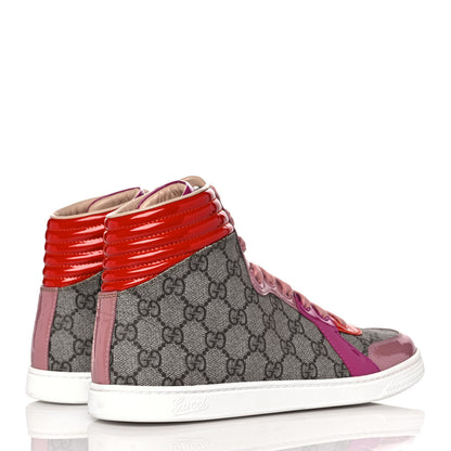 Gucci GG Supreme Monogram Patent Womens High Top Sneakers 40 Beige Carmine Rose New Rosette 4 of 7