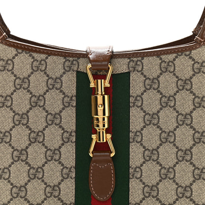 Gucci GG Supreme Monogram Azalea Calfskin Web Small Jackie 1961 Hobo Beige Ebony Brown Sugar 8 of 10