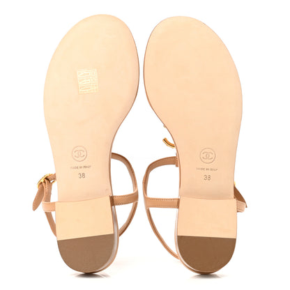Chanel Lambskin Quilted CC Thong Sandals 38 Beige 6 of 8