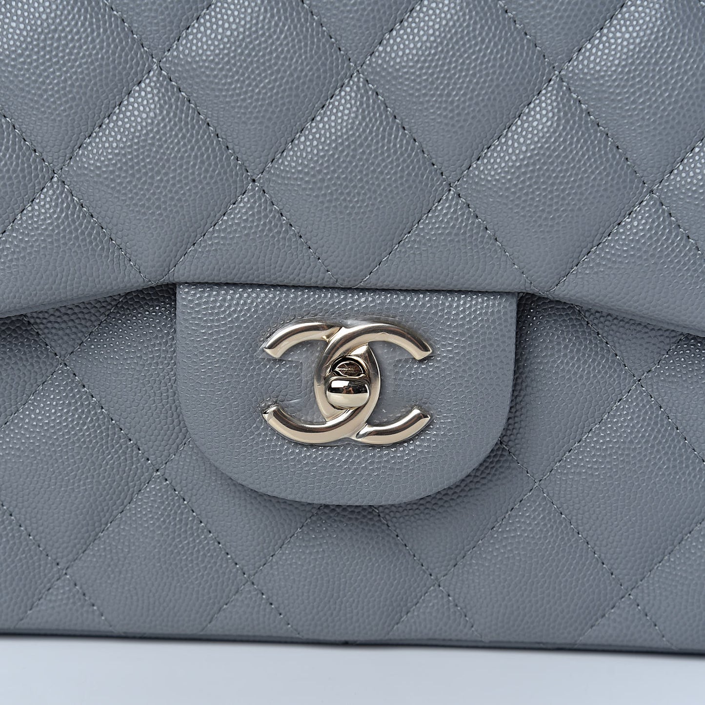 Caviar Quilted Jumbo Double Flap Grey