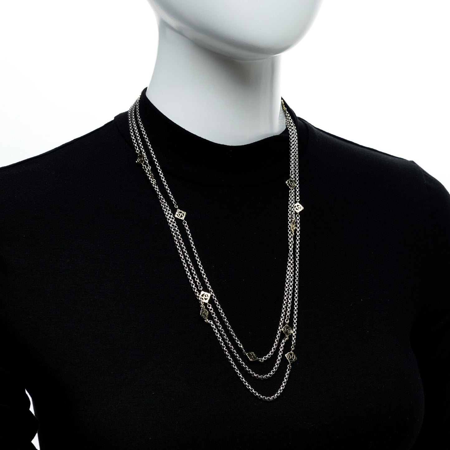 Sterling Silver 14K Yellow Gold Logo Station Necklace 72"