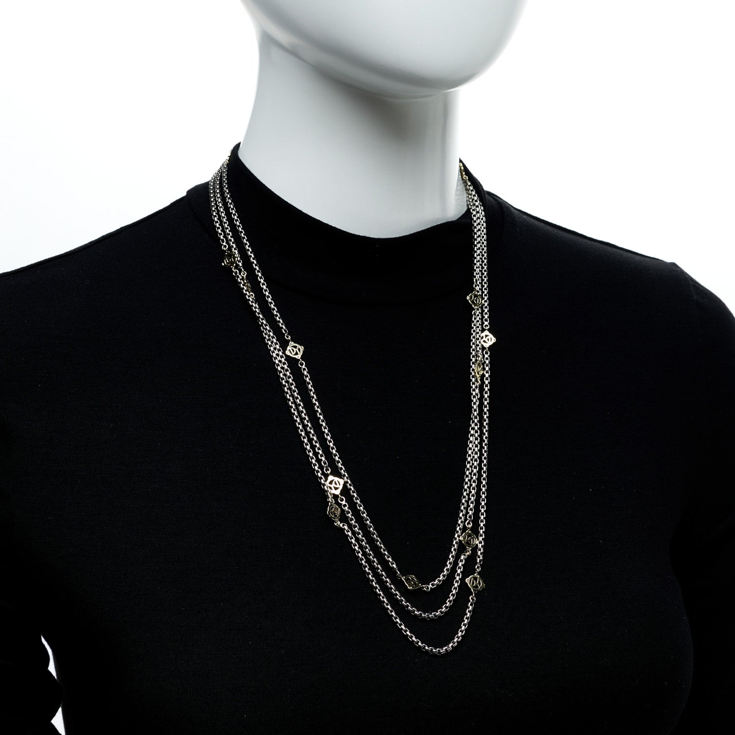 David Yurman Sterling Silver 14K Yellow Gold Logo Station Necklace 72" 5 of 5
