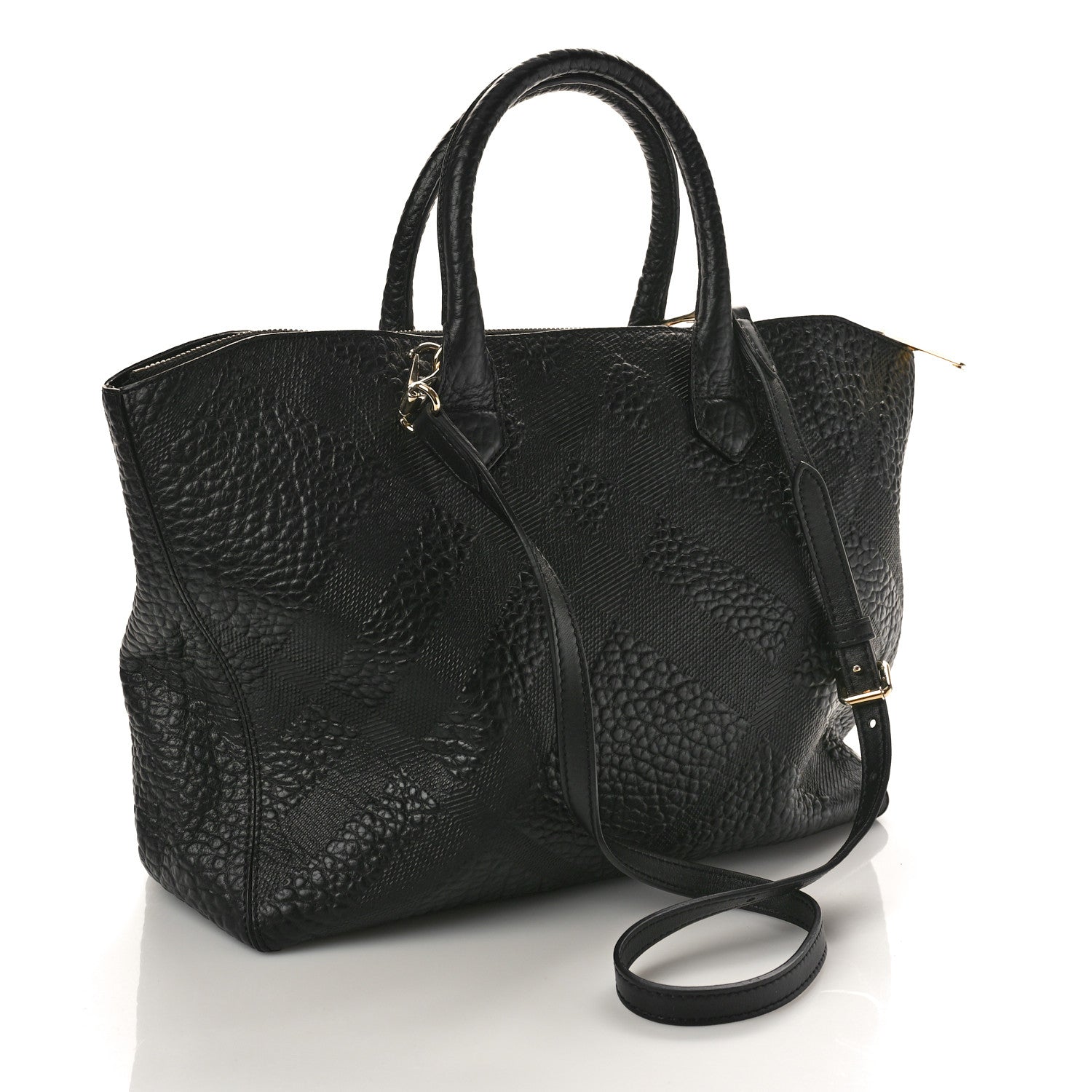 Burberry Heritage Grain Check Embossed Medium Dewsbury Tote Black 3 of 8