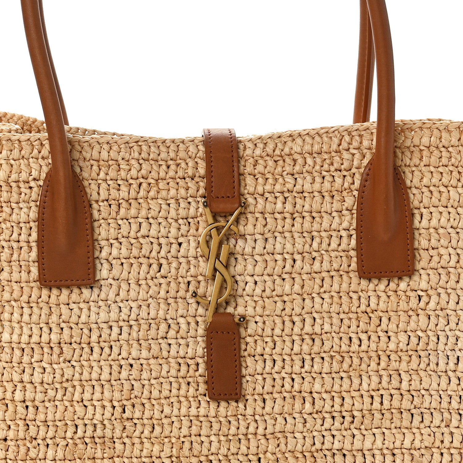 Saint Laurent Raffia Calfskin Panier Rectangle Tote Naturel Brick 7 of 9
