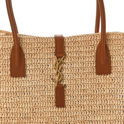 Saint Laurent Raffia Calfskin Panier Rectangle Tote Naturel Brick 7 of 9