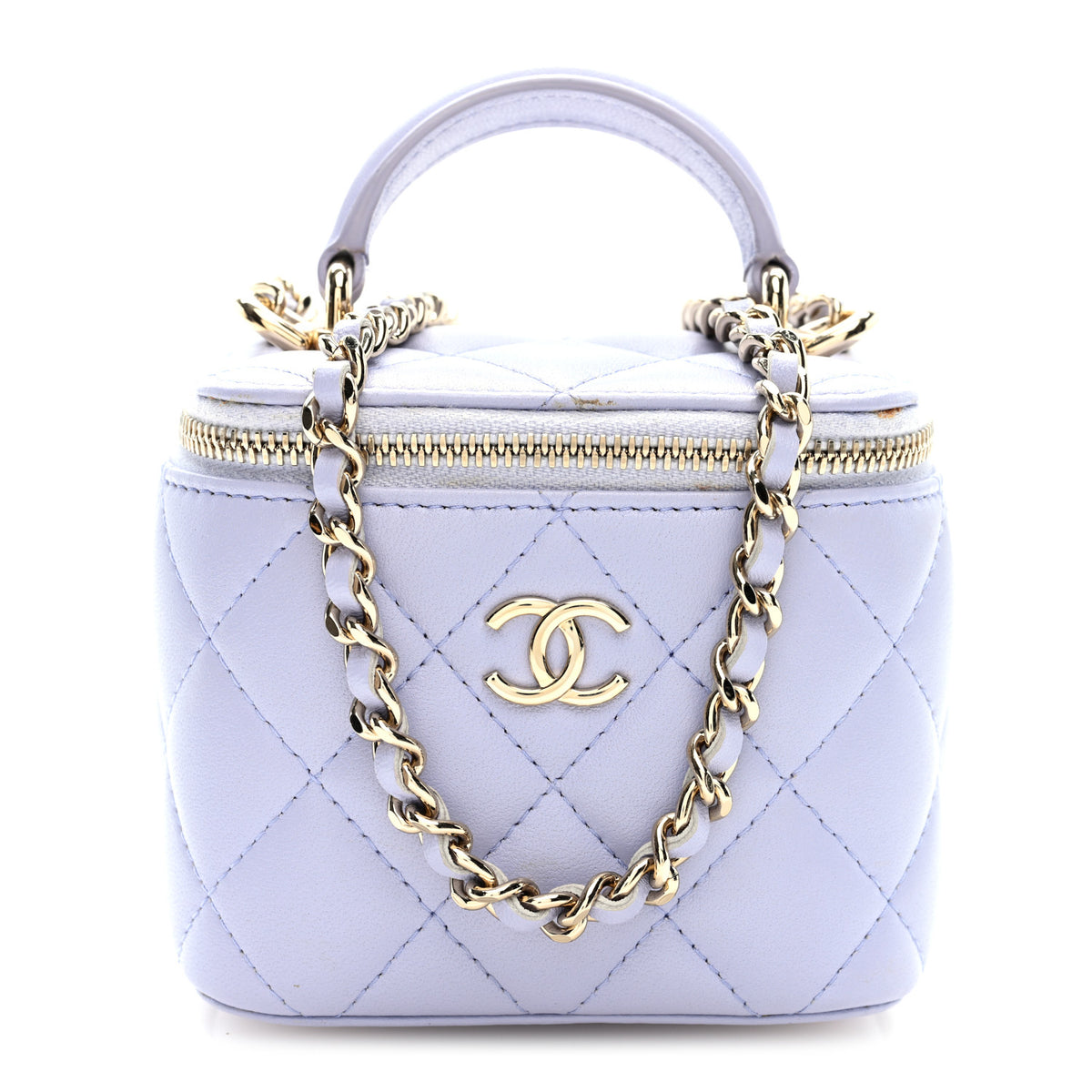 Lambskin Quilted Top Handle Mini Vanity Case With Chain Light Purple