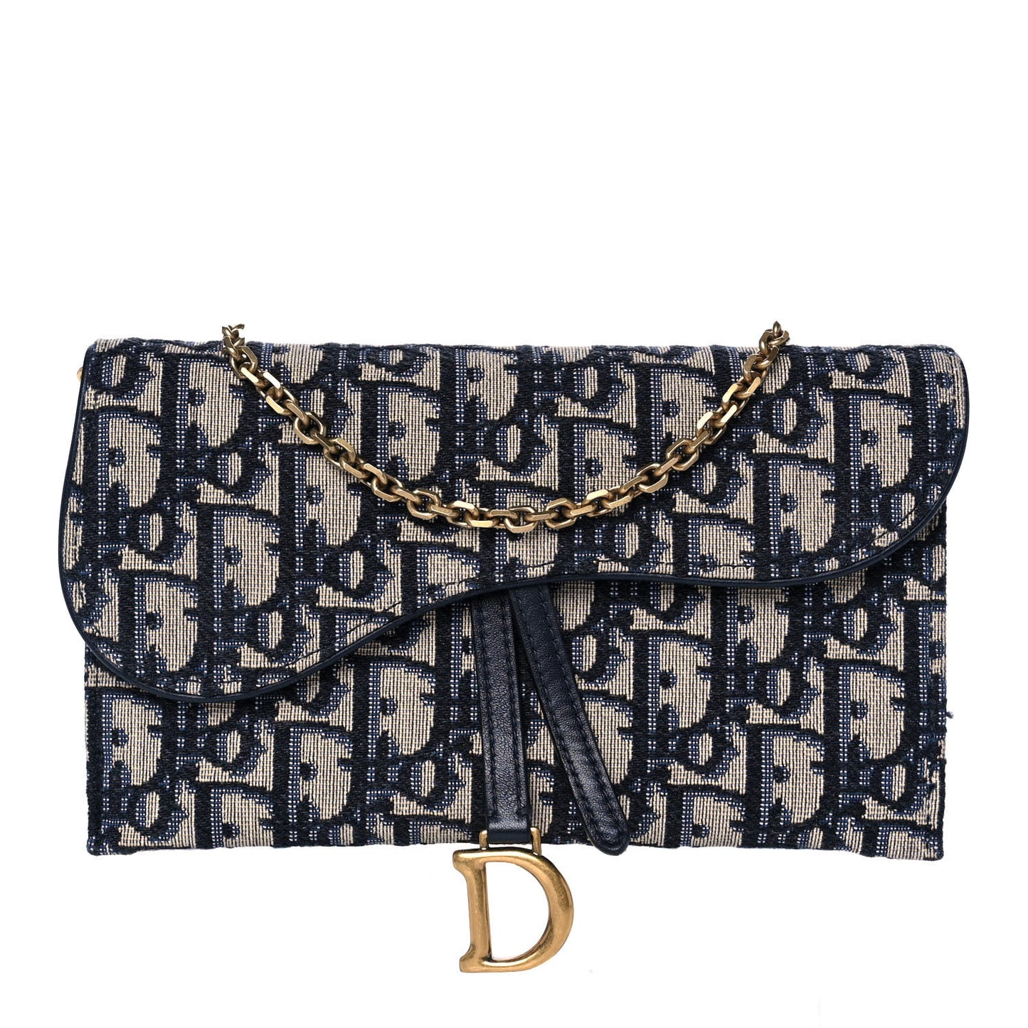 Oblique Saddle Chain Long Wallet Blue