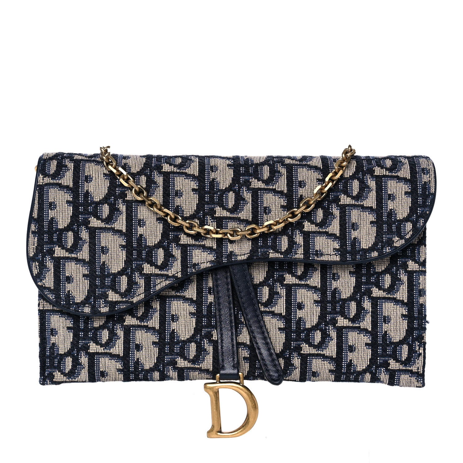 Christian Dior Oblique Saddle Chain Long Wallet Blue 1 of 10