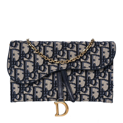 Christian Dior Oblique Saddle Chain Long Wallet Blue 1 of 10