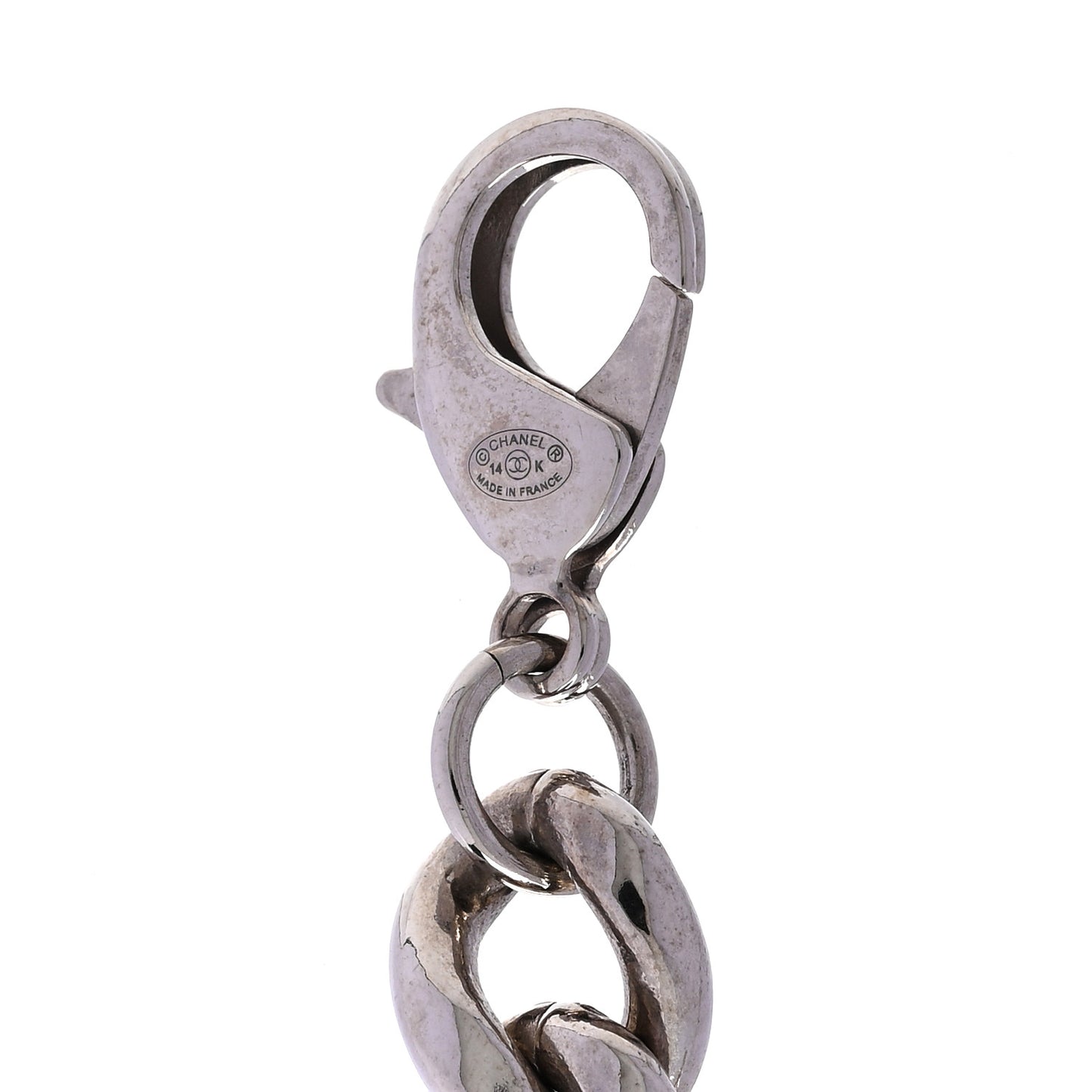 Resin CC Oversized Padlock Chain Necklace Silver Pearly White