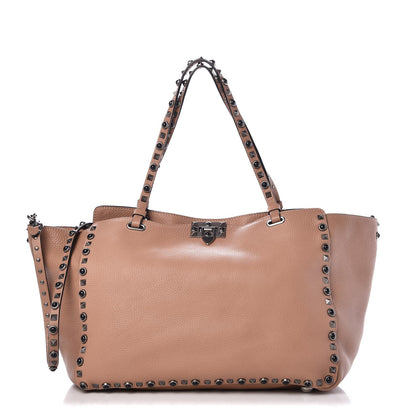 Valentino Garavani Grained Calfskin Onyx Medium Rockstud Rolling Tote Soft Noisette 1 of 10