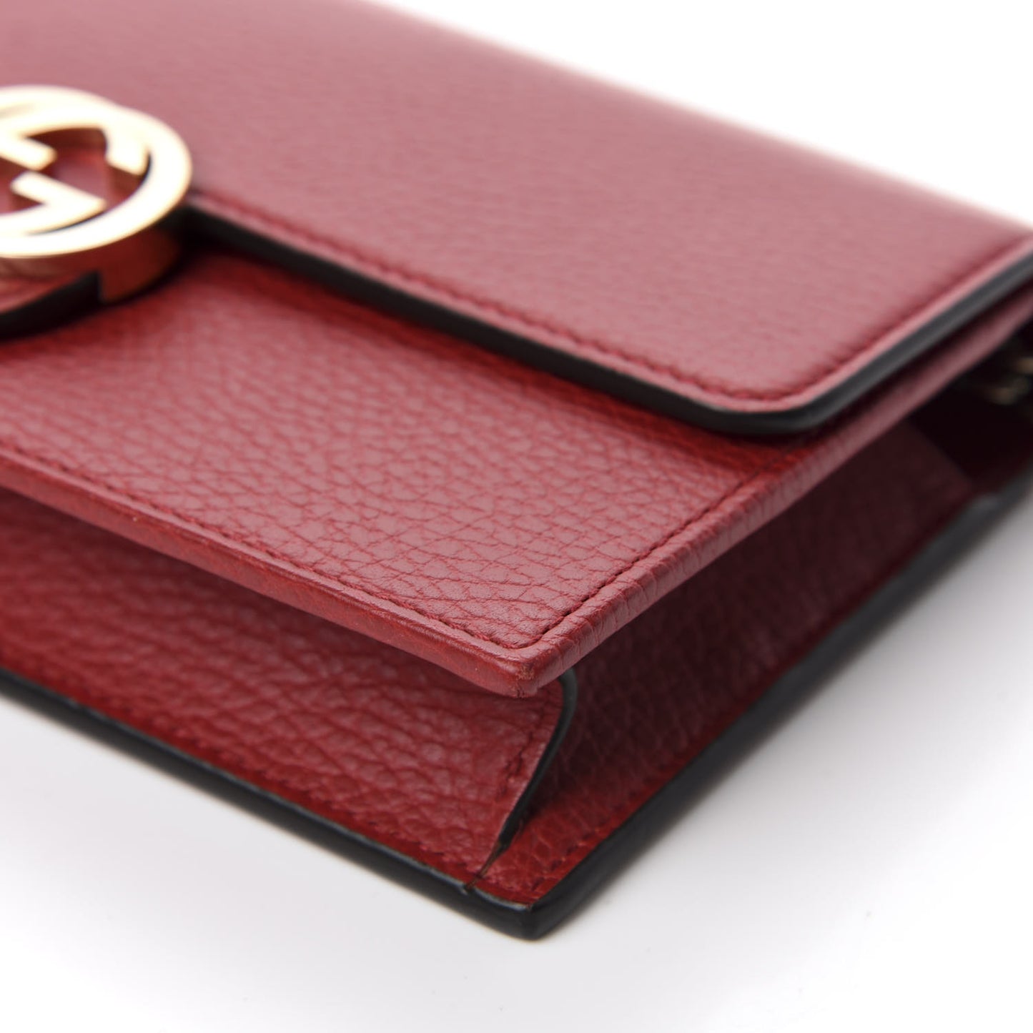 Dollar Calfskin Interlocking G Chain Wallet Red