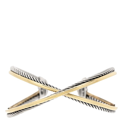 David Yurman Sterling Silver 18K Yellow Gold 26mm Crossover X Cuff Bracelet 1 of 3