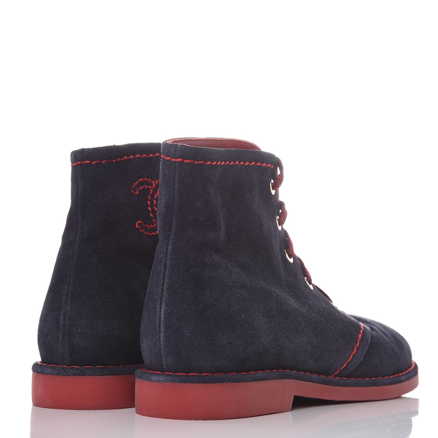 Chanel Suede Calfskin Womens Lace Up Short Boots 39 Navy 4 of 9