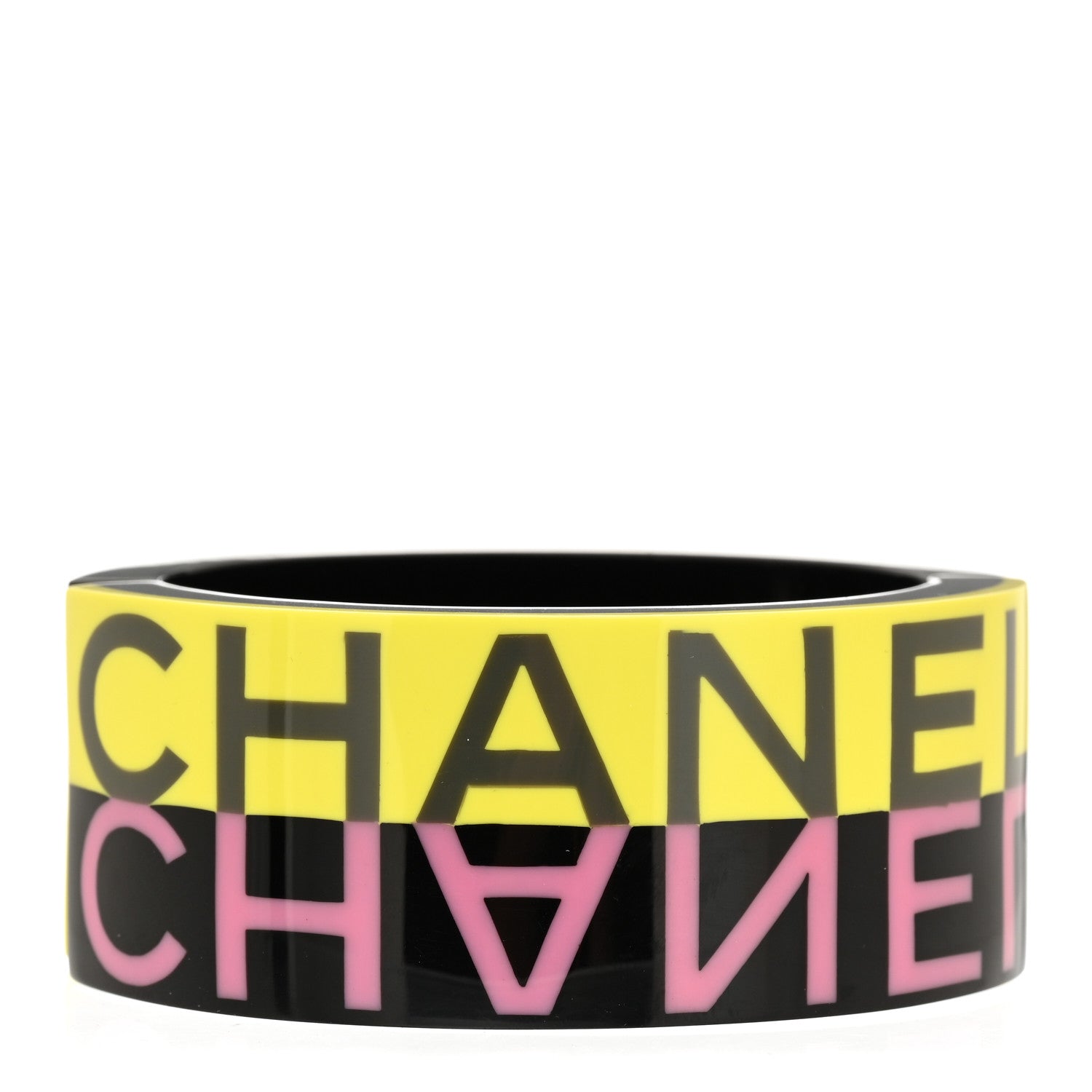 Chanel Resin CC Cuff Bracelet Black Yellow Pink 1 of 5