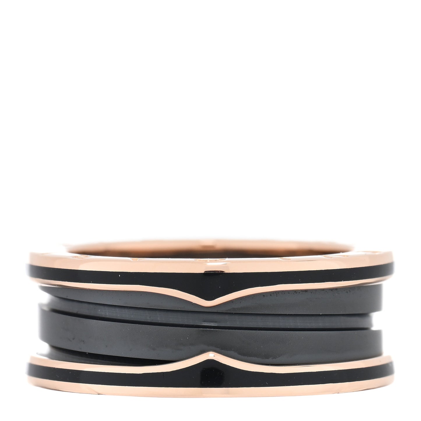 18K Rose Gold Black Ceramic Matte B.Zero1 Two-Band Ring 56 7.5