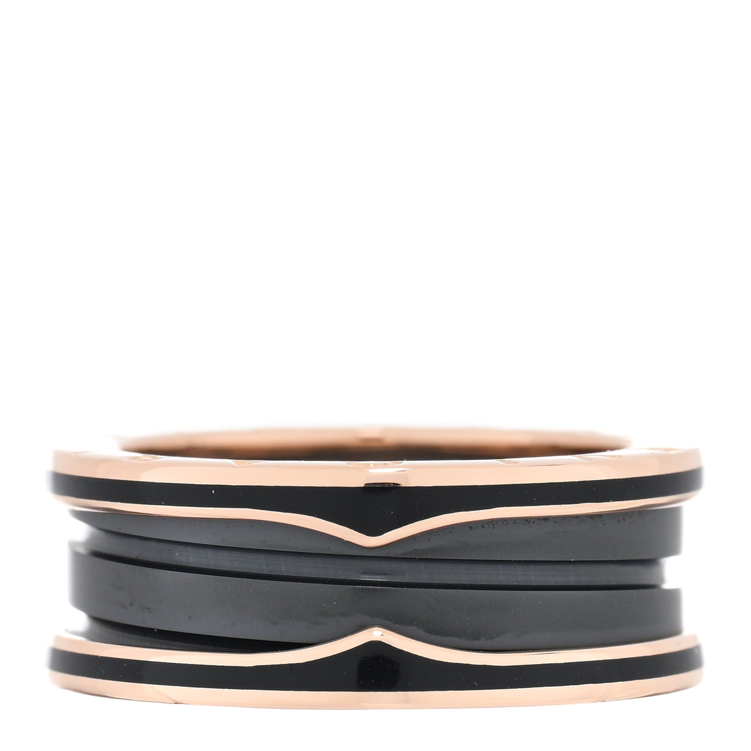 Bulgari 18K Rose Gold Black Ceramic Matte B.Zero1 Two-Band Ring 56 7.5 1 of 5