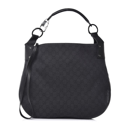 Gucci Monogram Calfskin Horsebit Classic Ring Hobo Black 1 of 8