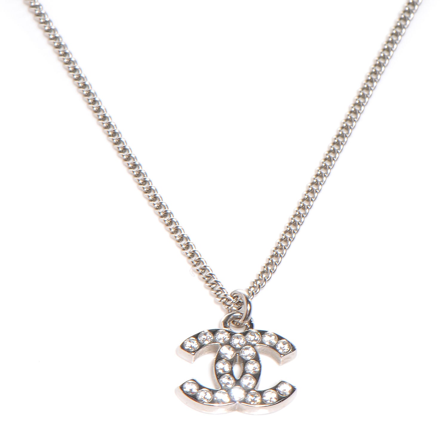 Chanel Swarovski Crystal CC Necklace Silver 1 of 4