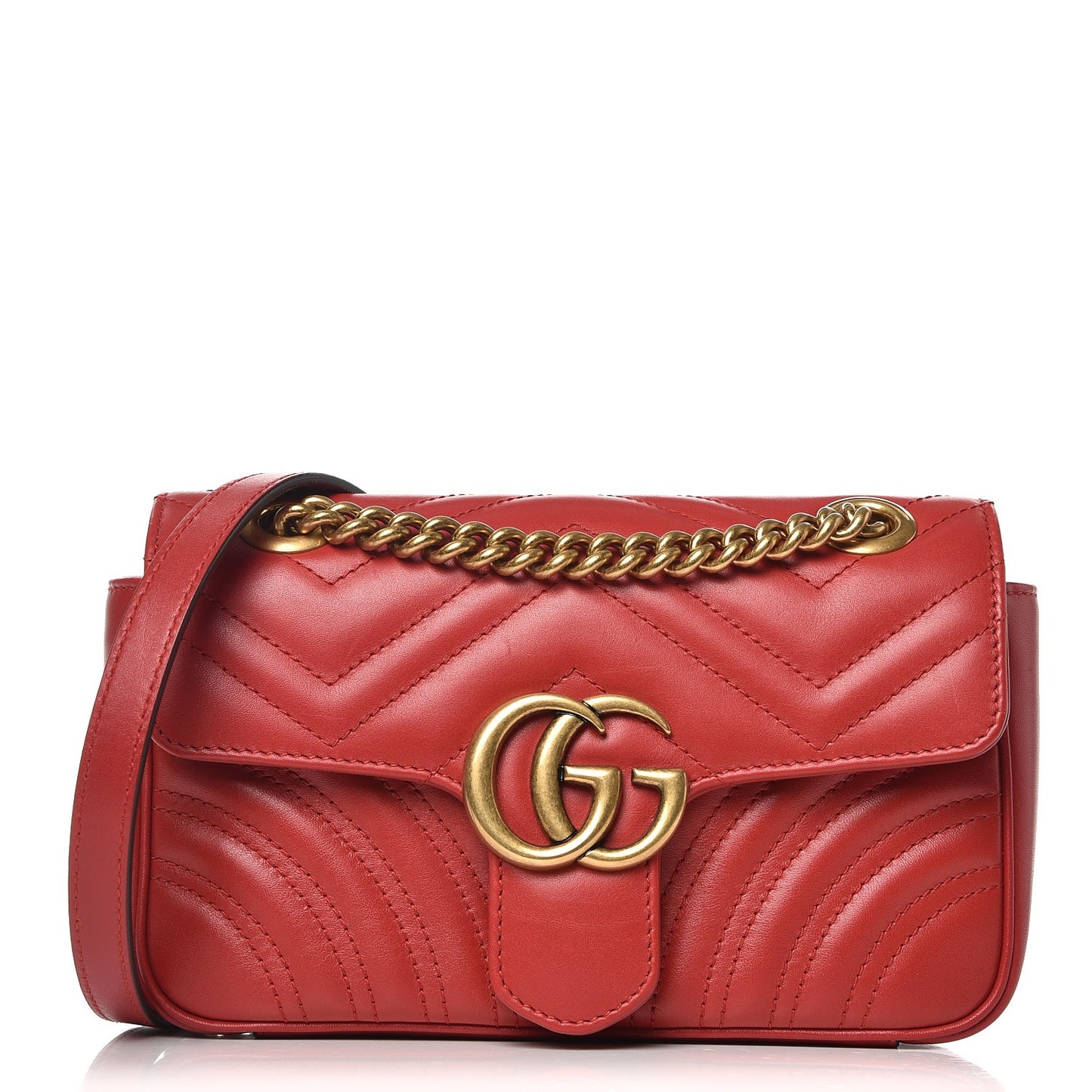 Calfskin Matelasse Mini GG Marmont Shoulder Bag Hibiscus Red