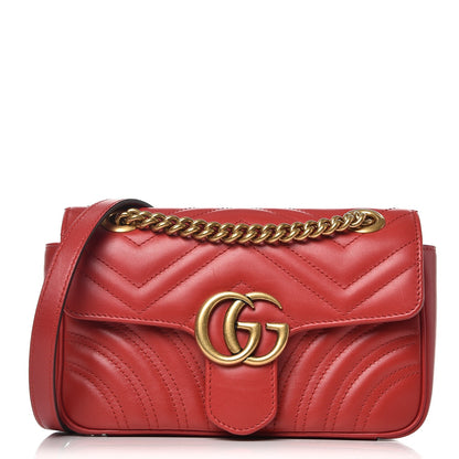 Gucci Calfskin Matelasse Mini GG Marmont Shoulder Bag Hibiscus Red 1 of 9