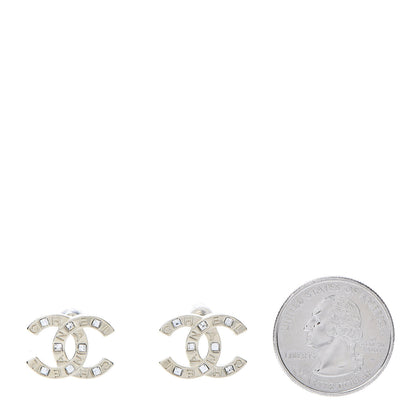 Chanel Crystal Metal CC Paris Button Stud Earrings Gold 2 of 5