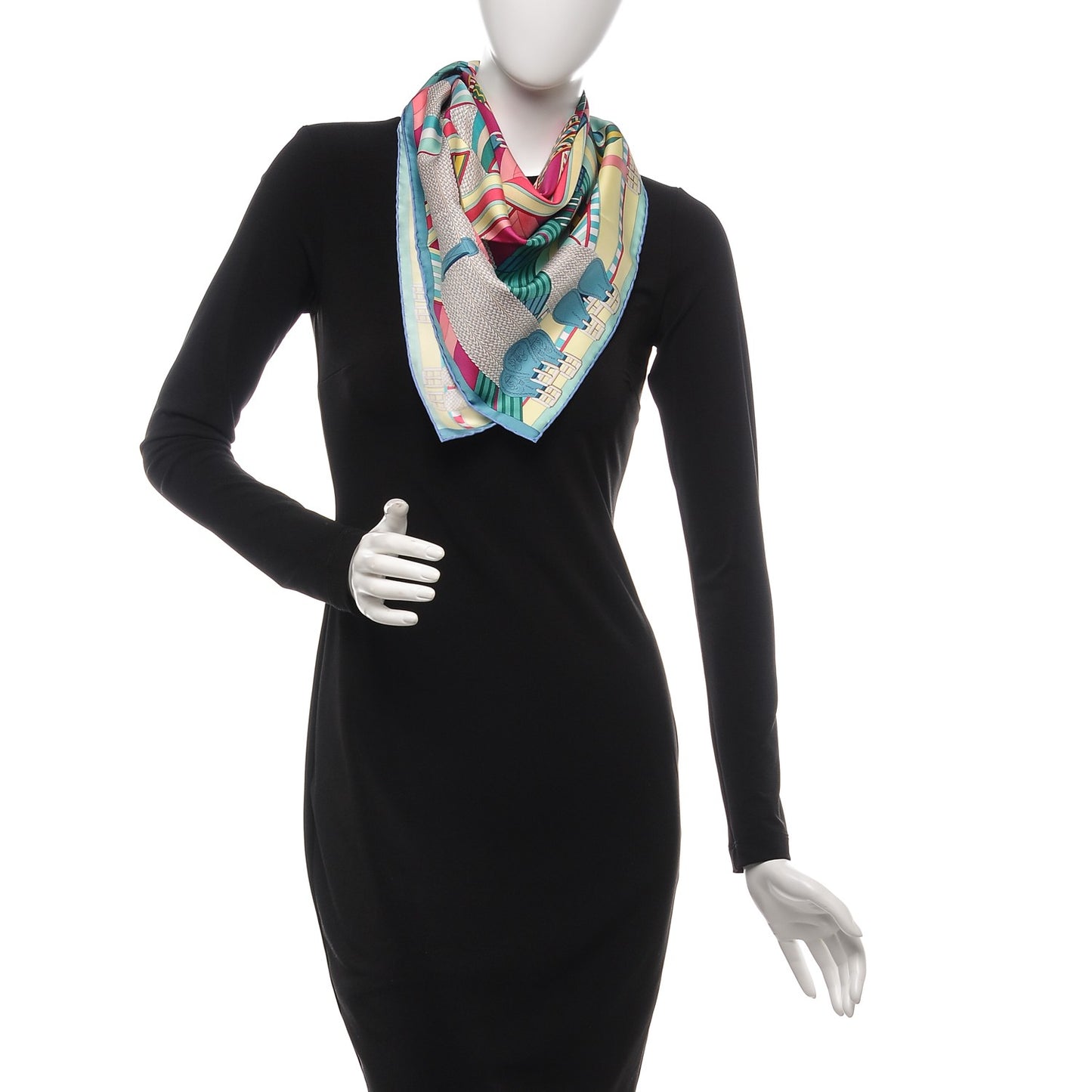 Silk Sangles En Zigzag Scarf 90 Fuchsia Vert Jaune