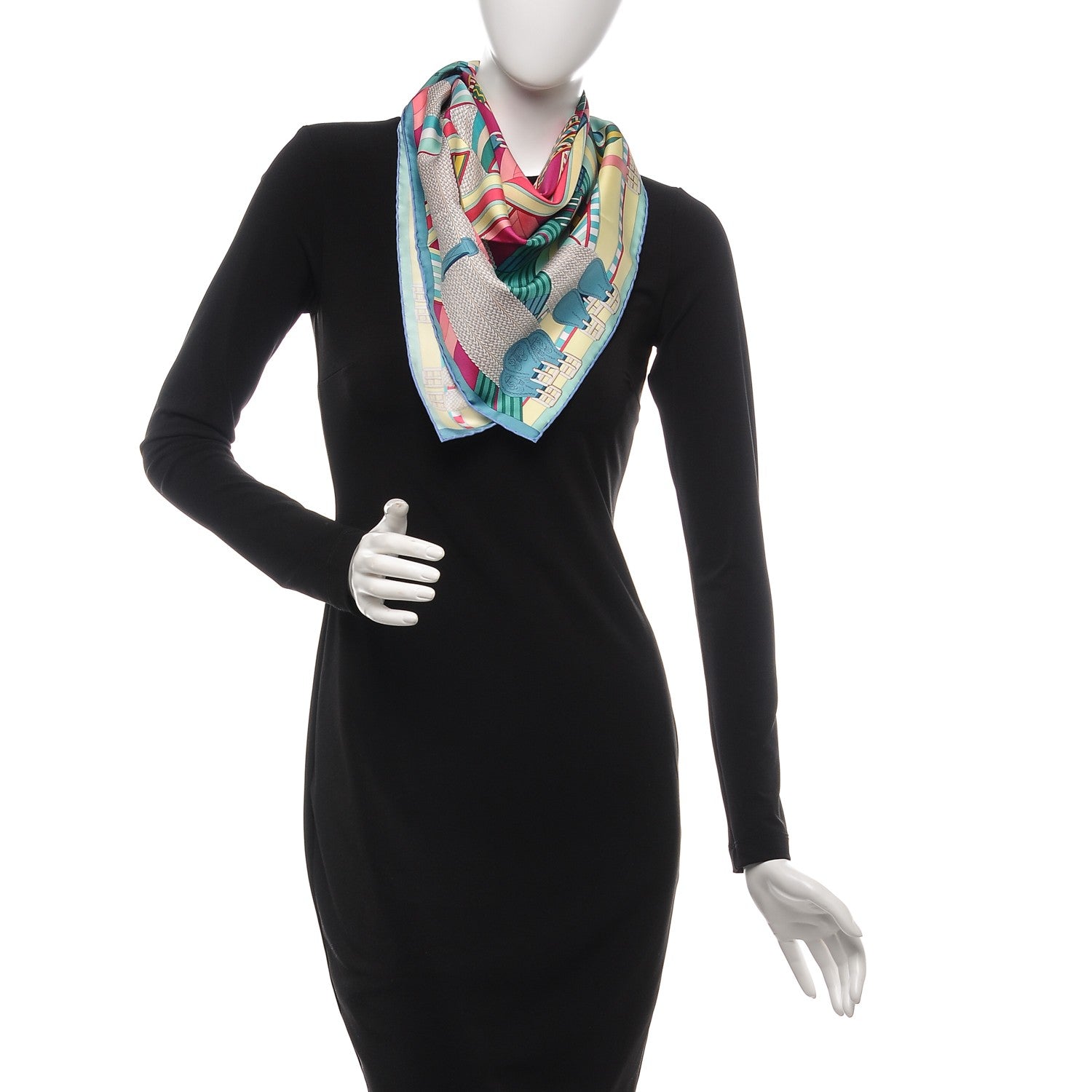Hermes Silk Sangles En Zigzag Scarf 90 Fuchsia Vert Jaune 2 of 7