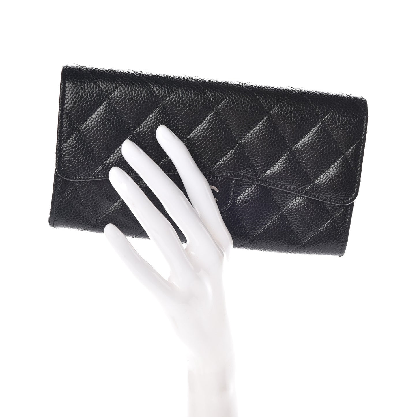 Caviar Quilted Large Gusset Flap Wallet Black