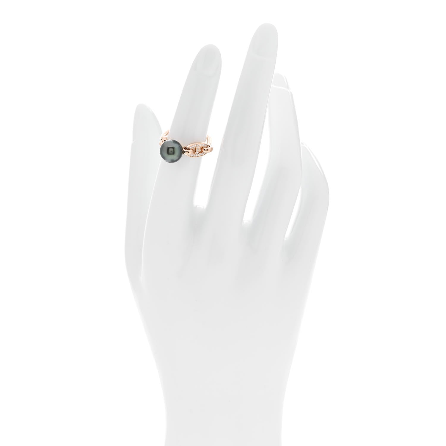 Hermes 18K Rose Gold Diamond Tahitian Pearl Albertine Ring 48 4.5 2 of 7