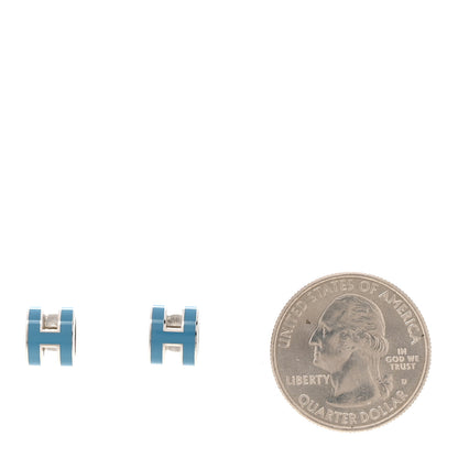 Hermes Palladium Lacquered Mini Pop H Earrings Bleu Jean 2 of 4