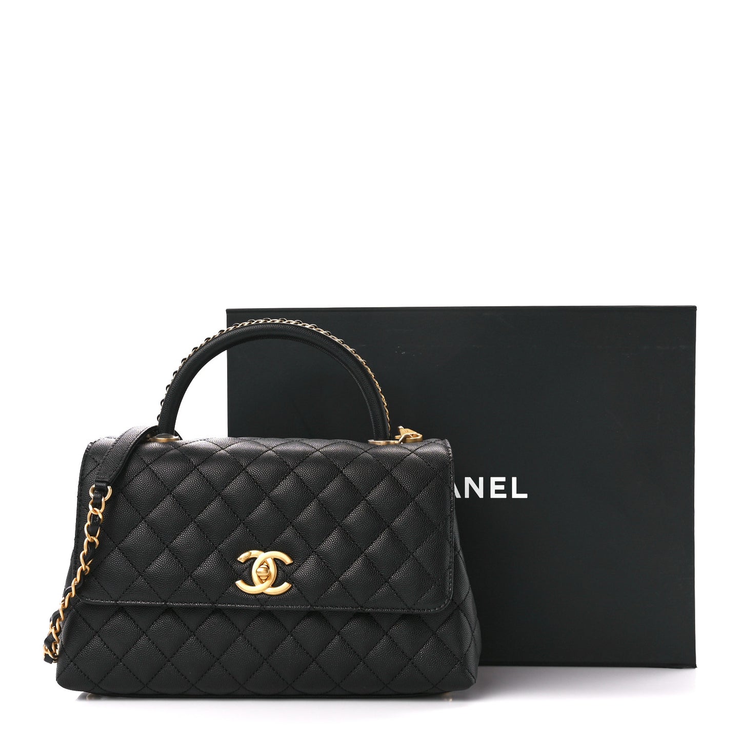 Caviar Quilted Small Coco Chain Handle Flap Black