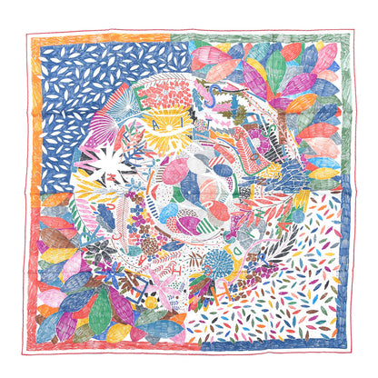 Hermes Silk Chacun Fait Son Nid Scarf 90 Bleu Rouge Jaune D'Or 1 of 6