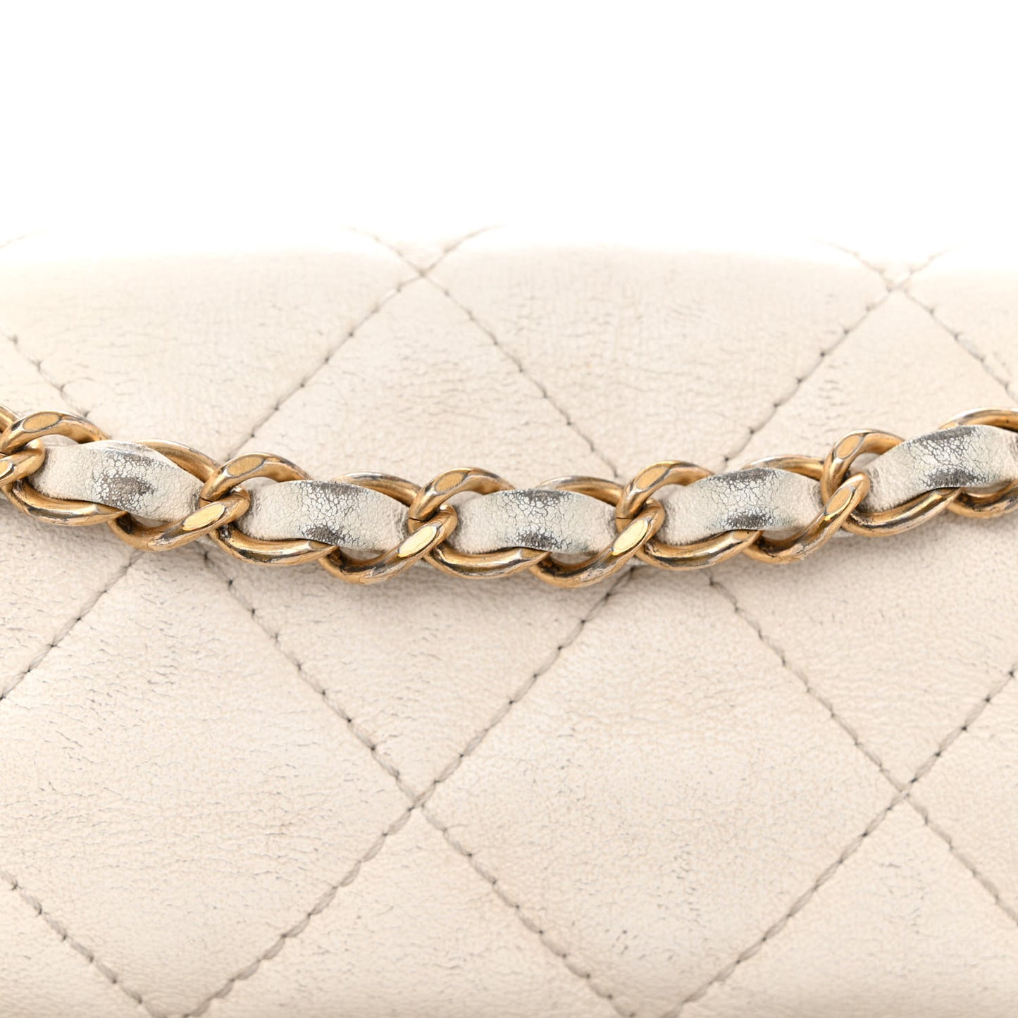 Calfskin Quilted Small Enchained Flap White