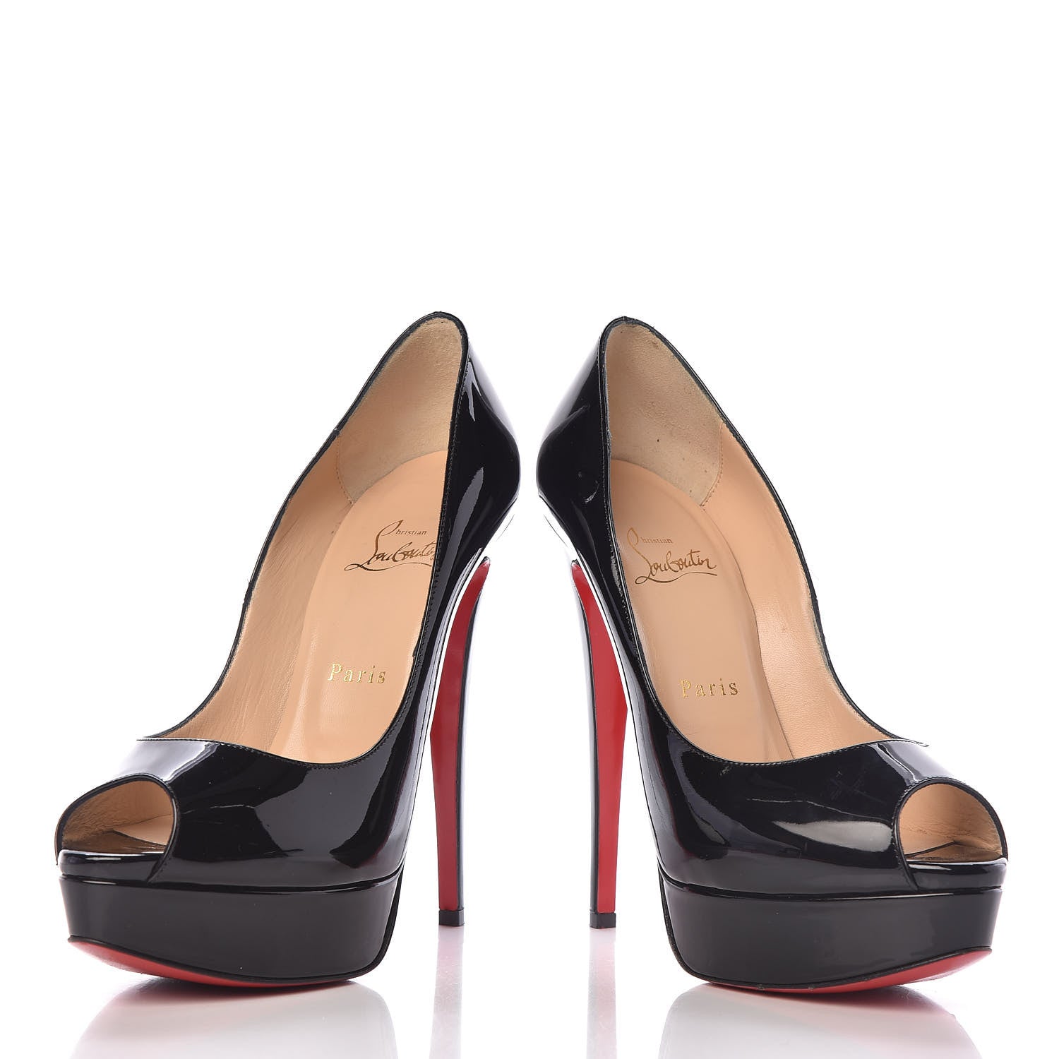 Christian Louboutin Patent Lady Peep 150 Pumps 38.5 Black 6 of 17
