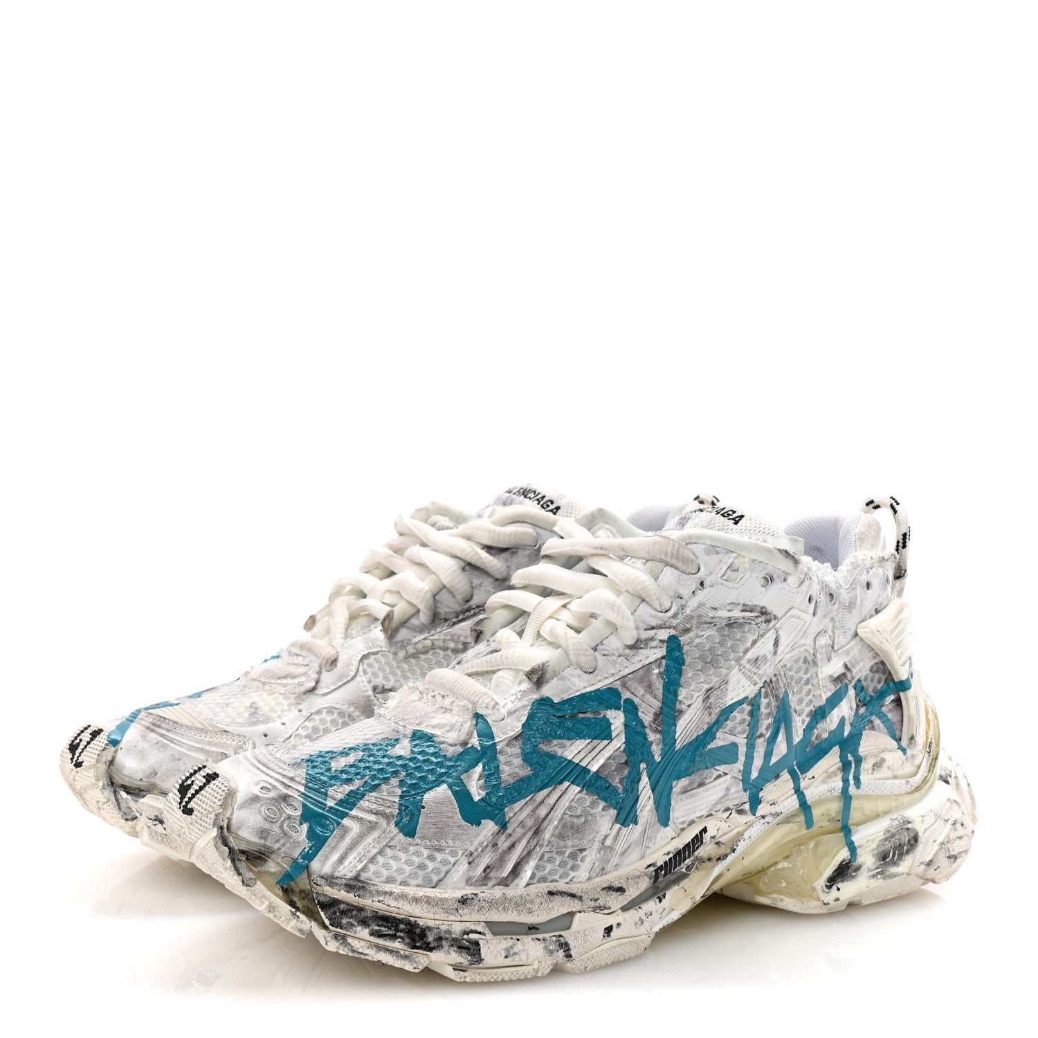 Balenciaga Mesh Rubber Graffiti Mens Runner Sneakers 42 White Blue 4 of 9