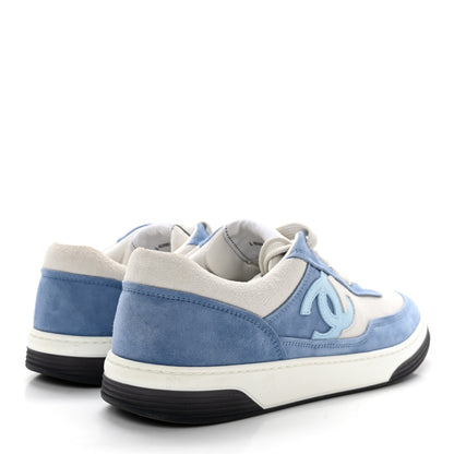 Chanel Suede Kidskin Womens CC Sneakers 40 White Blue 4 of 12