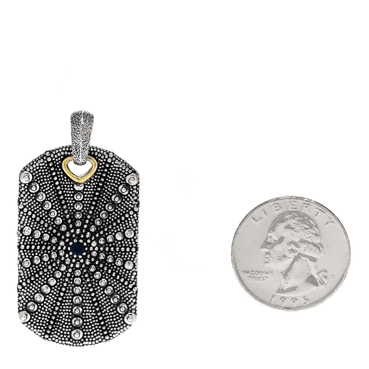 Sterling Silver 18K Yellow Gold Blue Sapphire Starfish Dog Tag Pendant